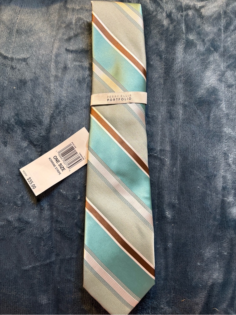 Perry Ellis Aqua and Brown Striped Tie